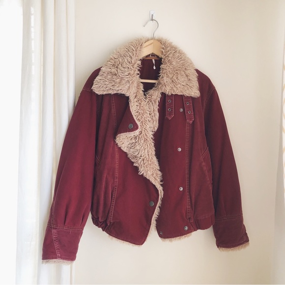 ❌Free People Owen Sherpa Lined Jacket Red Size Small - Picture 1 of 9